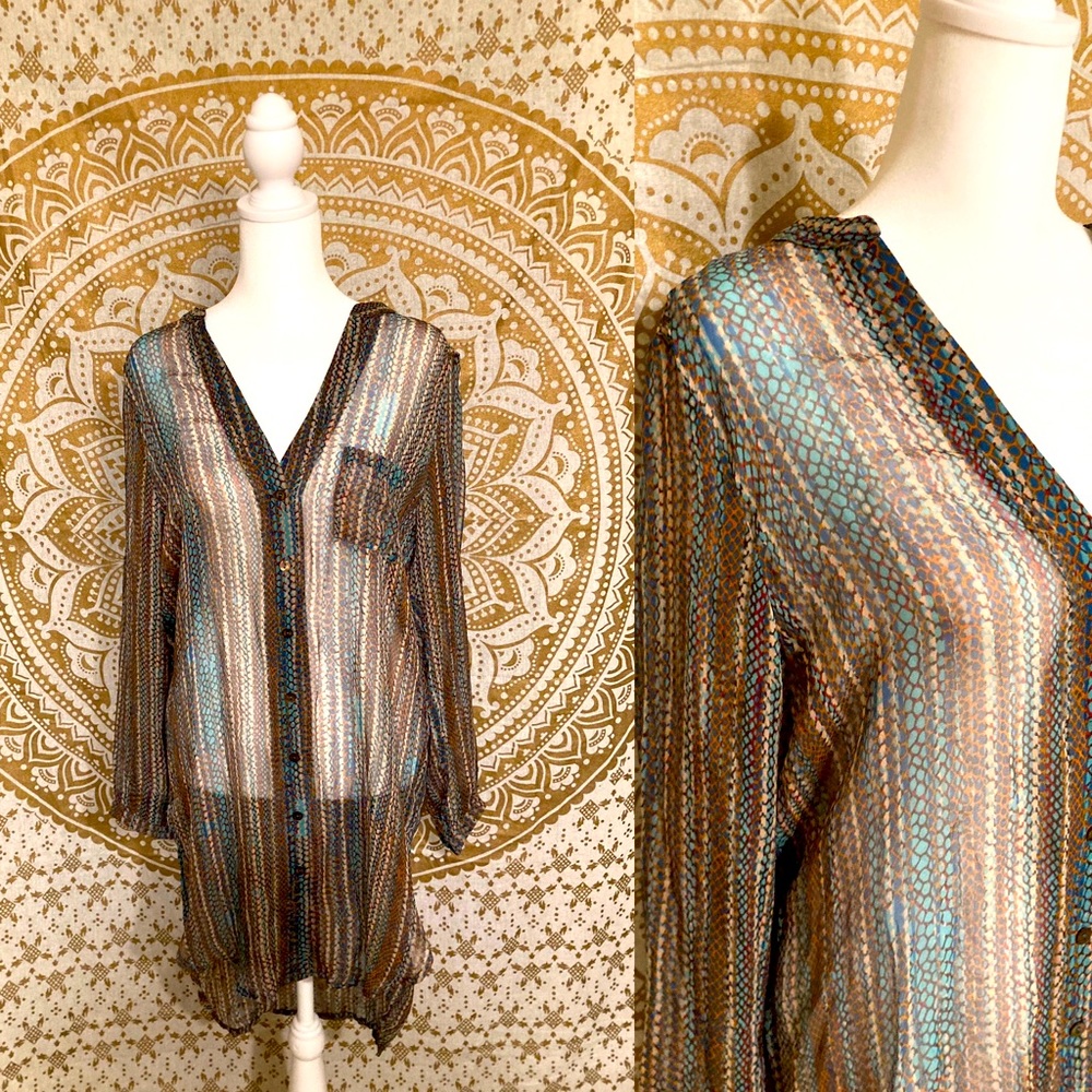 Chloe Oliver sheer silk button front tunic